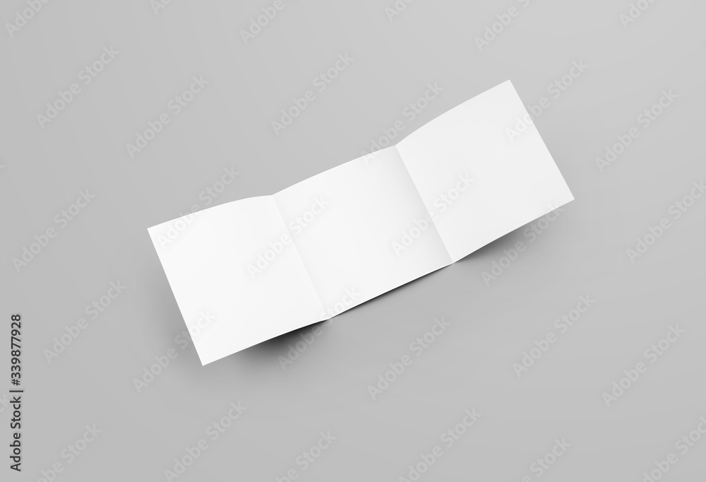 Poster template for square business brochure, open blank tri-fold, inside view, for presentation design.