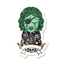 crying orc rogue character with natural one roll grunge sticker