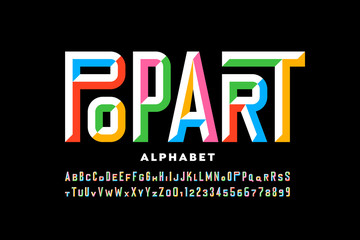Pop art style font design, alphabet letters and numbers