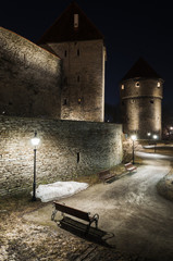 Tallinn old town walls at night