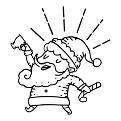 traditional black line work tattoo style santa claus christmas character celebrating