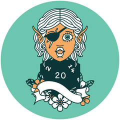 elf rogue character with natural twenty dice roll icon
