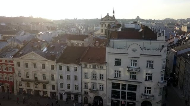 Houses in the centre of the old european city in the sunset