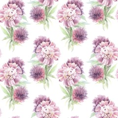 seamless pattern with watercolor peony