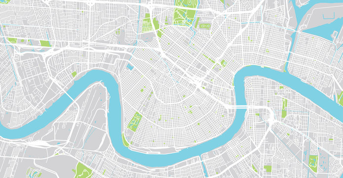 Urban vector city map of New Orleans, Louisiana, United States of America