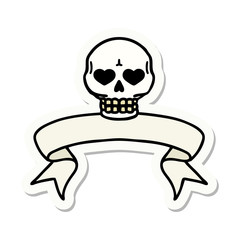 tattoo sticker with banner of a skull
