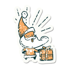 grunge sticker of tattoo style santa claus christmas character