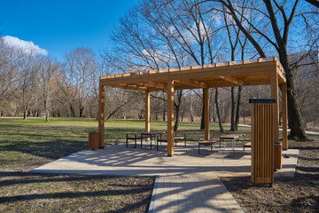 Wooden pergola in the park