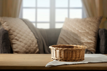 Table background of free space and home interior with window 