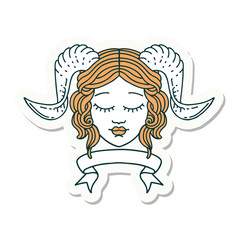 tiefling character face with scroll banner sticker