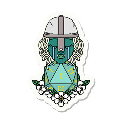 crying orc fighter character with natural one D20 roll sticker
