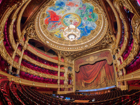 PARIS, France, January 27, 2020 : An interior view of Opera de Paris, Palais Garnier, It was built from 1861 to 1875 for the Paris Opera house an is shown on January 27, 2020 in Paris.
