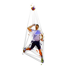 Volleyball player, low poly isolated vector illustration. Geometric team sport ahtlete