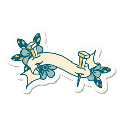 tattoo sticker with banner of iron nail