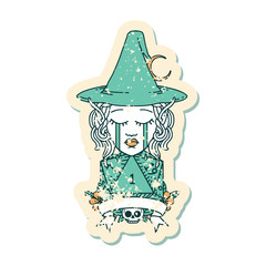 crying elf mage character with natural one dice roll illustration