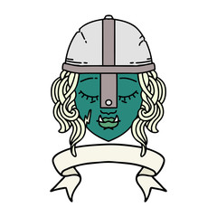 orc fighter character face with banner illustration