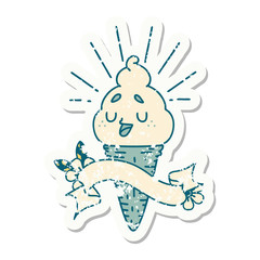 grunge sticker of tattoo style ice cream character