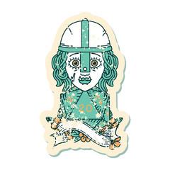 half orc fighter with natural 20 dice roll illustration