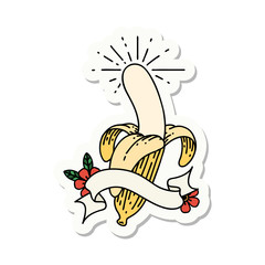 sticker of tattoo style peeled banana