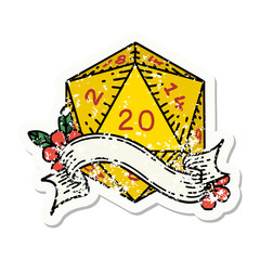 natural twenty D20 dice roll grunge sticker