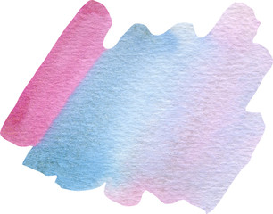 Watercolor rainbow splash for design. Bright pink and blue striped line isolated on white background.