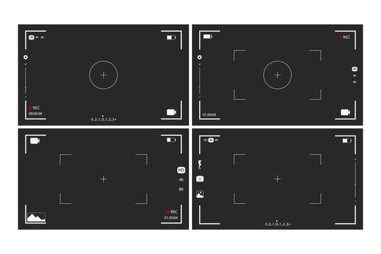 Camera viewfinder rec set collection on transparent black background. Record video snapshot photography