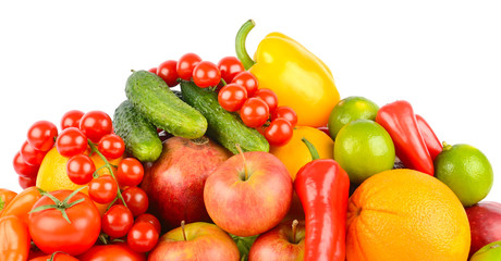 Naklejka na ściany i meble Healthy fruits and vegetables isolated on white