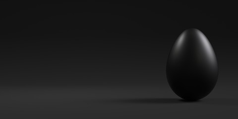 3D render. Happy Easter. Black 3d egg on a black background, studio.