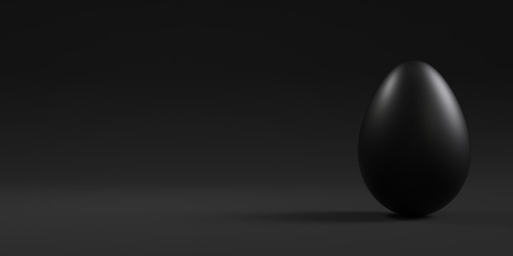 3D render. Happy Easter. Black 3d egg on a black background, studio.