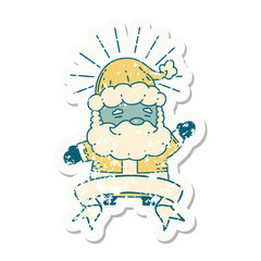 grunge sticker of tattoo style santa claus christmas character