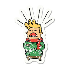 grunge sticker of tattoo style man wearing scarf