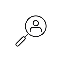 Magnifier with a man icon. Human resources line icon. Find people icon.