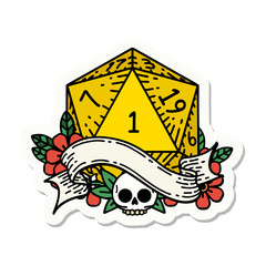 natural one d20 dice roll sticker