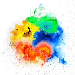 Multicolor gas and powder explosion isolated on white background