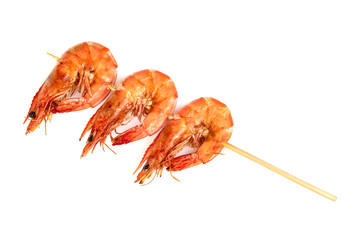 roasted prawn with skewer isolated on white background ,grilled shrimp