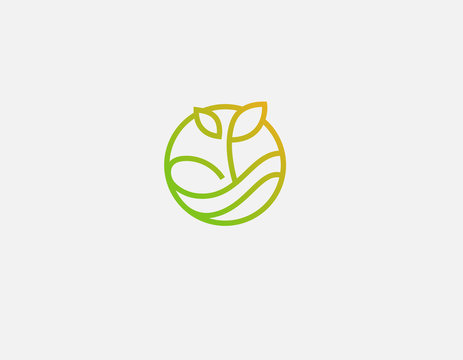 Creative abstract linear green logo plant inside circle for your company