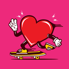 Skater Heart Shape Love Skateboarding Character Design