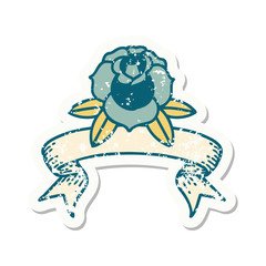 grunge sticker with banner of a flower