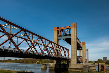 Red bridge in Spijkenisse, south Holland