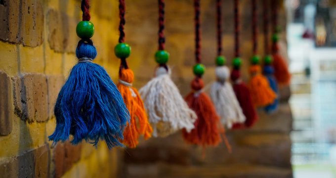 Iranian door decoration with coloured fabrics