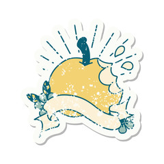 grunge sticker of tattoo style bitten apple