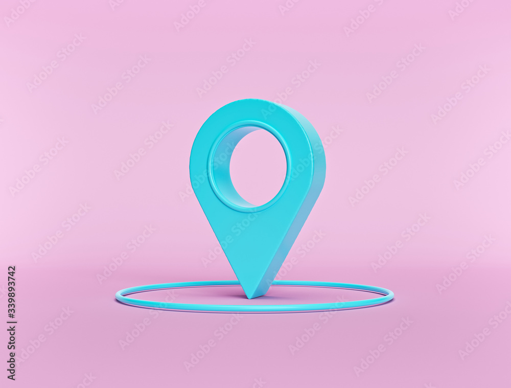 Poster map pointer or location pin symbol isolated on pastel pink background. minimal style. 3d rendering
