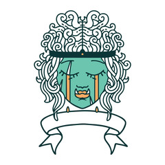 crying orc barbarian character face with banner illustration