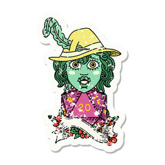 singing half orc bard with natural twenty dice roll grunge sticker