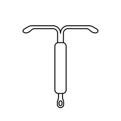 Intrauterine device icon. Linear logo of T-shaped IUD. Black simple illustration of vaginal contraception. Contour isolated vector image on white background