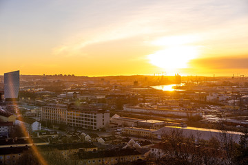 Beatiful yellow sunset over the city of Gothenburg.