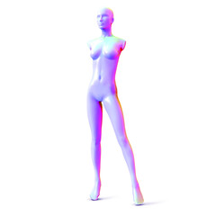 Female mannequin without hands trendy iridescent neon color isolated on white background. Vector illustration.