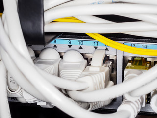 Patch cables and sockets for connecting to fast broadband network service. Fibre optic. 