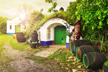 Traditional wine cellar for vinemaking winery architecture in Plze, South Moravia