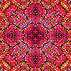 Multicolored pink kaleidoscopic patterns, abstract square background for design